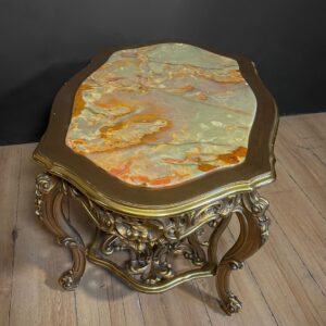 Tavolino da Salotto in Legno Dorato con Piano in Onice