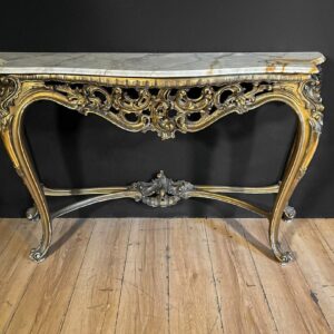Consolle dorata con piano in marmo ’900