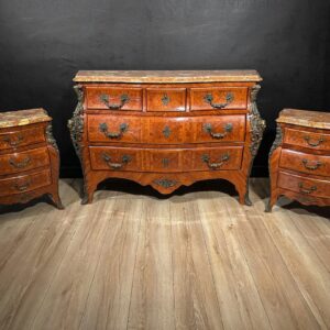 Louis XIV Chest of Drawers and Nightstands Triptych