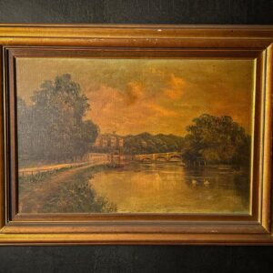 Antico Dipinto Paesaggio Fluviale