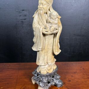 Statua Cinese in Pietra Saponaria Raffigurante Shou Lao – Epoca 800