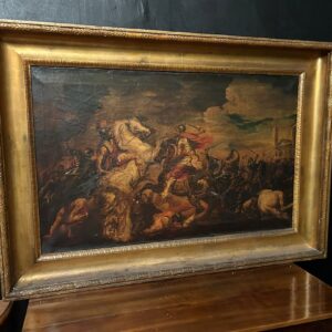 Dipinto Antico Scena di Battaglia di Grande Formato
