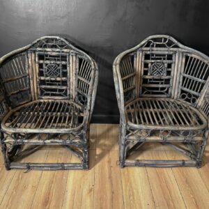 Coppia di Poltroncine in Bambù e Rattan di Gusto Orientale