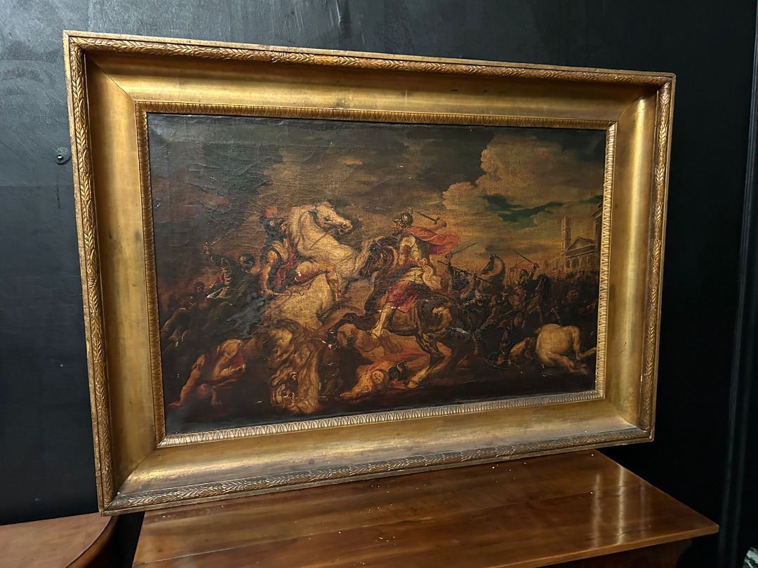 Dipinto Antico Scena di Battaglia di Grande Formato