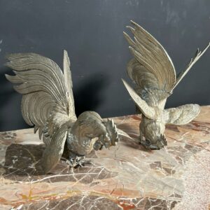 Coppia di Galletti Antichi Bronzo