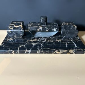 Inkwell in Black Veined Marble – Early 1900s