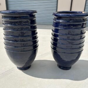 Pair of Layered Glazed Terracotta Jars – Cobalt Blue