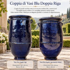 Coppia di Grandi Vasi Blu in Terracotta