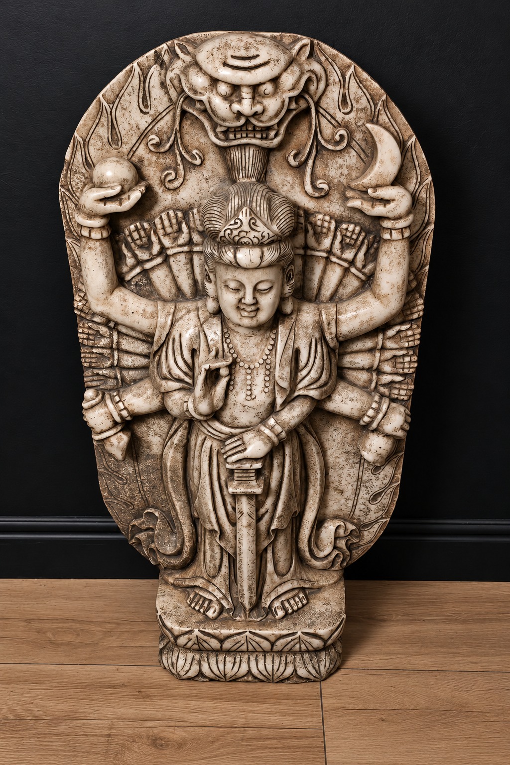 Importante Stele Cinese in Marmo Bianco Scolpito - immagine 7