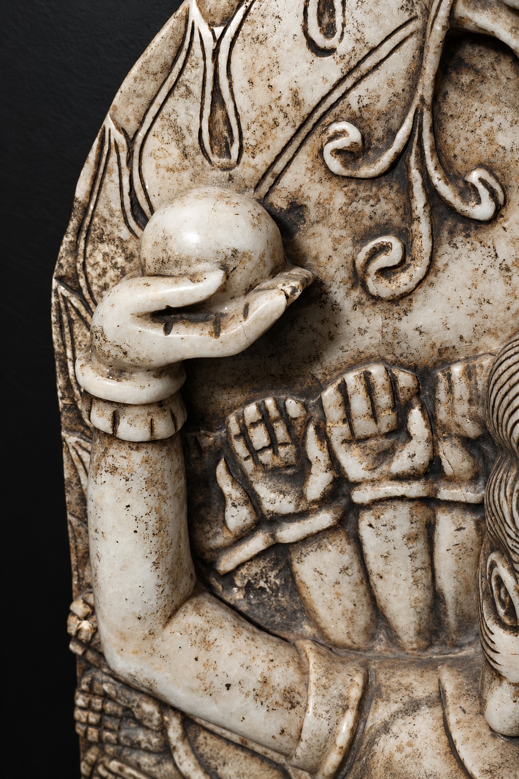 Importante Stele Cinese in Marmo Bianco Scolpito - immagine 5