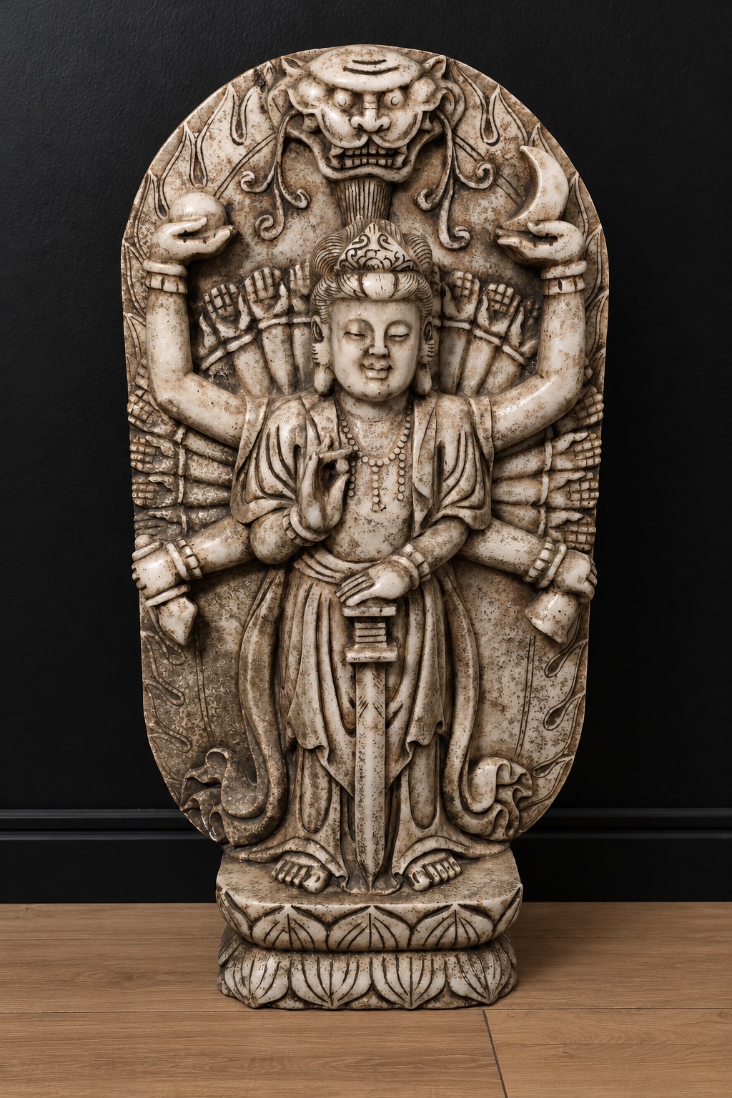 Importante Stele Cinese in Marmo Bianco Scolpito - immagine 9